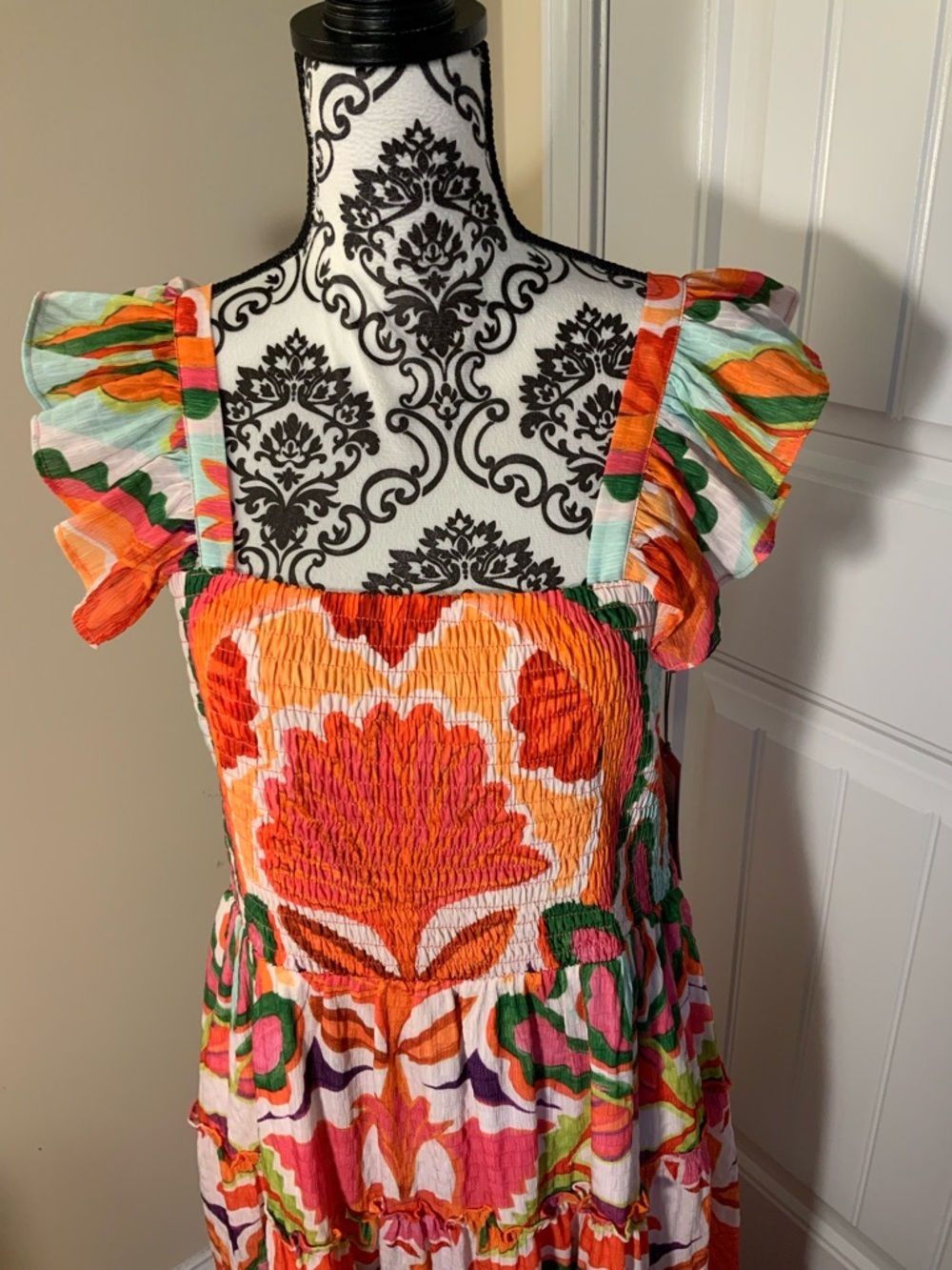 Vince Camuto Floral Tiered Maxi Dress in Orange and Pink NWT - Picture 2 of 6
